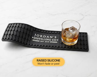 Custom Whiskey Bar Mat 19x5, Whiskey Lover Gift, Father's Day Gift for Dad, Personalized Bourbon Snifter Mat for Home Bar