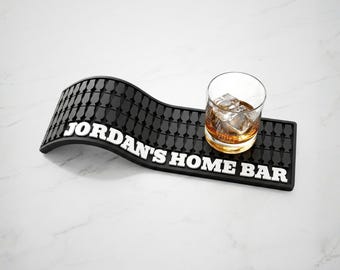 Custom Whiskey Bar Rail Mat 19x5, Whiskey Lover Gift, Father's Day Gift for Dad, Personalized Bourbon Snifter Drip Mat