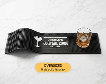 Father's Day Custom Bar Mat, Oversized 24x6 Whiskey Mat for Dad, Personalized Bourbon Gift, Handmade Home Bar Mat with Logo