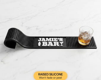 Custom Bar Rail Mat 24x3.5, Personalized Slim Bar Runner, Father's Day Gift for Dad, Custom Logo Drip Mat