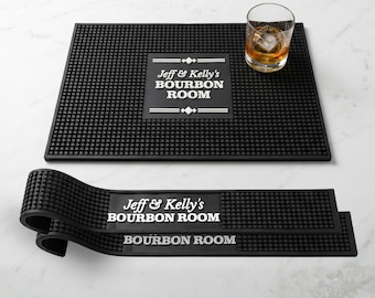 Custom Bar Mat Set, 18x12 Service Mat plus Two Rail Mats, Father's Day Gift for Dad, Personalized Logo Home Bar Bundle