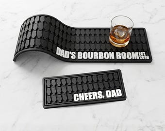 Custom Whiskey Bar Mat & Coaster Gift Set, Father's Day Gift for Dad, Personalized Bourbon Bar Set 19x5 + 9.5x4
