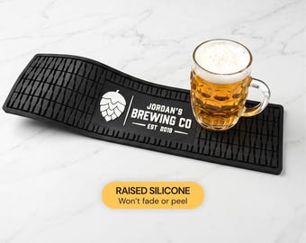 Custom Beer Bar Mat 19x5, Personalized Beer Bottle Drip Mat, Father's Day Gift for Dad, Man Cave Gift, Custom Logo Mat