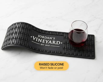 Custom Wine Bar Mat 19x5, Personalized Wine Bottle Drip Mat, Father's Day Gift for Dad, Wine Lover Gift, Logo Mat