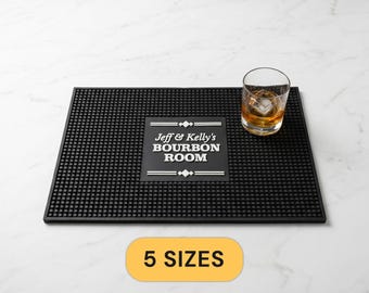 Custom Bar Mat, Personalized Bar Mat with Logo or Name, Large Bar Service Mat, Silicone Bar Rail Mat, Home Bar Gift — 5 Sizes