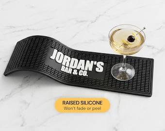 Custom Bar Mat 19x5, Personalized Logo Bar Runner, Whiskey Lover Gift, Father's Day Gift for Dad, Handmade Home Bar