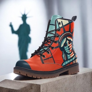 Botas de la Estatua de la Libertad / Edición Orgullo Americano / Botas de Combate con la Llama de la Libertad / Patrióticas y Audaces / Estrellas de la Libertad / Independencia de EE. UU. / Botas Rojas