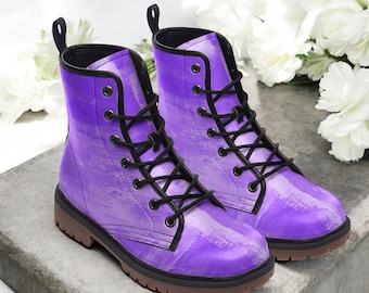 Fancy Pastel Purple Vegan Combat Boots| Cottagecore Faux Leather Shoes For Women| Teenagers| Unisex| Boho| Hippy Lace up boot| Cosplay