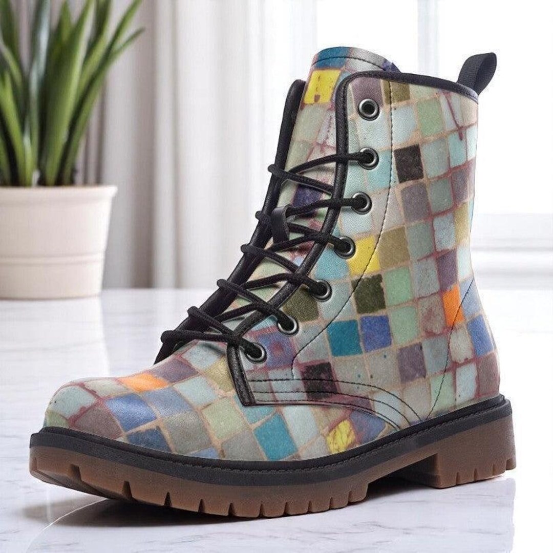 Grey Fashionable Vegan Combat Boots| Black Hppie Festival Boot ...