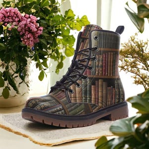 Veganistische gevechtslaarzen Booklover| Cadeaus| Vintage bruine leren fantasielaarzen| Unieke steampunk| Renaissance| Middeleeuwse bedellaars voor dames| Heren