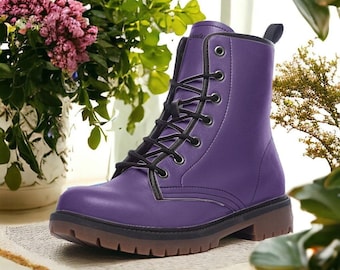 Royal Purple Vegan Combat Boots| Vintage Faux Leather Boots| Witchy Dark Lace Up Boots| Gothic| Black| Custom Shoes For Women and Men|