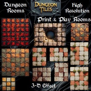 Dungeon-plattor - Paket 10 - 11 rum och 1 stridskarta - 1 x 1 plattor - Skriv ut och spela rum - 3D-effekt - Hög upplösning - Utskrivbar