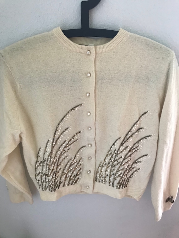 Vintage 1950s Beaded Pinup Cardigan