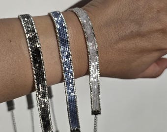 Pulsera de cuentas Miyuki, cuentas de vidrio plateadas, blancas, azules y grises, pulsera tejida, cierre de acero ajustable, ancho 0,8 cm, boda, regalo
