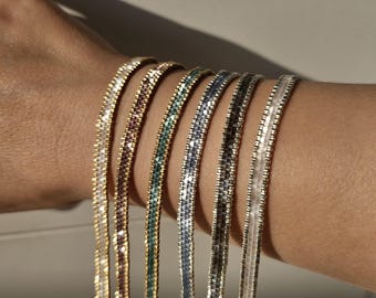 Pulsera Miyuki de 24 quilates, pulsera de cuentas, tejida, pulsera brillante, pulsera delicada, pulsera ajustable, regalo para ella, regalo del Día de la Madre