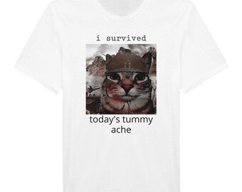 I Survived Today's Tummy Ache 1000-Yard Stare Cat Meme T-Shirt