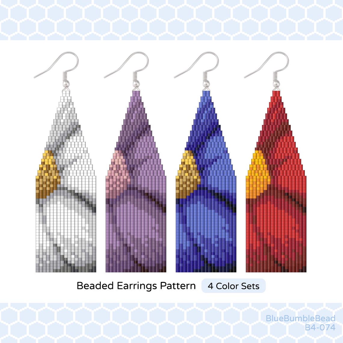 Large Flower Earring Pattern Double Brick Stitch & Fringe Bead PDF