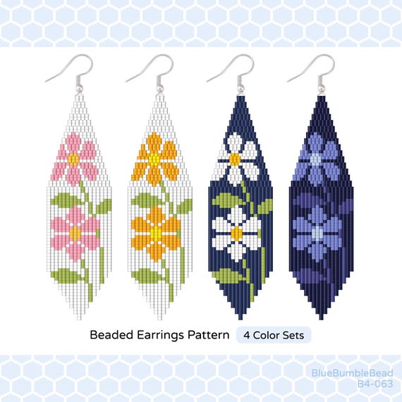 Flower Leaf Branch Beaded Earring Pattern - Double Brick