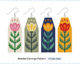 Crown Flower Beaded Earring Pattern – Double Brick Stitch Fringe Miyuki 11/0 (PDF Pattern)