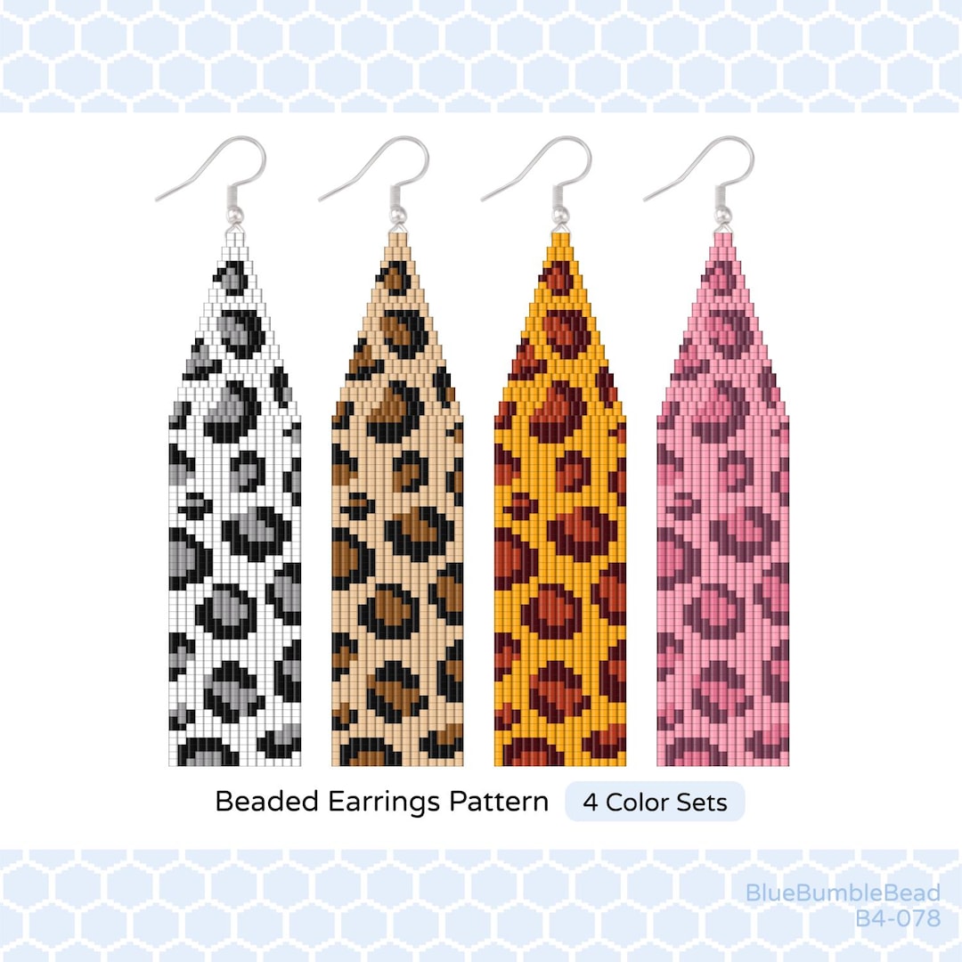 Snow Leopard Beaded Earring Pattern: Double Brick Stitch Fringe (PDF ...