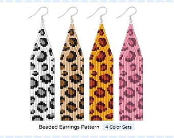 Snow Leopard Beaded Earring Pattern: Double Brick Stitch Fringe (PDF)