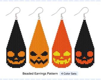 Halloween Kürbis Gesicht Perlenohrring Anleitung: Brick Stitch & Fringe Bead (PDF)
