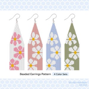 Flowers Beaded Earring Pattern - Double Brick Stitch & Fringe Bead, Miyuki Delica 11/0 Seed Beads PDF, Brick 2 Drop, B4-061