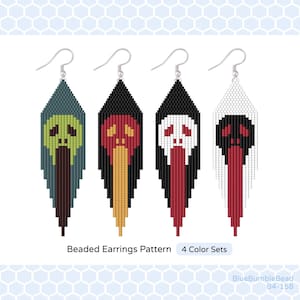 Scary Ghost Beaded Earring Pattern: Brick Stitch Fringe Bead PDF (Miyuki Delica 11/0)