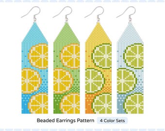 Lemon Lime Beaded Earring Pattern: Brick Stitch Fringe (PDF Pattern)