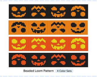 Halloween Pumpkin Face Loom Bracelet Pattern: Miyuki Delica Seed Bead (PDF Pattern)
