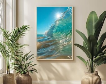 Arte de surf para sala de estar, arte de pared oceánico, regalo de surf, arte de pared imprimible, impresión costera de playa, arte de pared, descarga instantánea, arte de olas de playa, paisaje marino