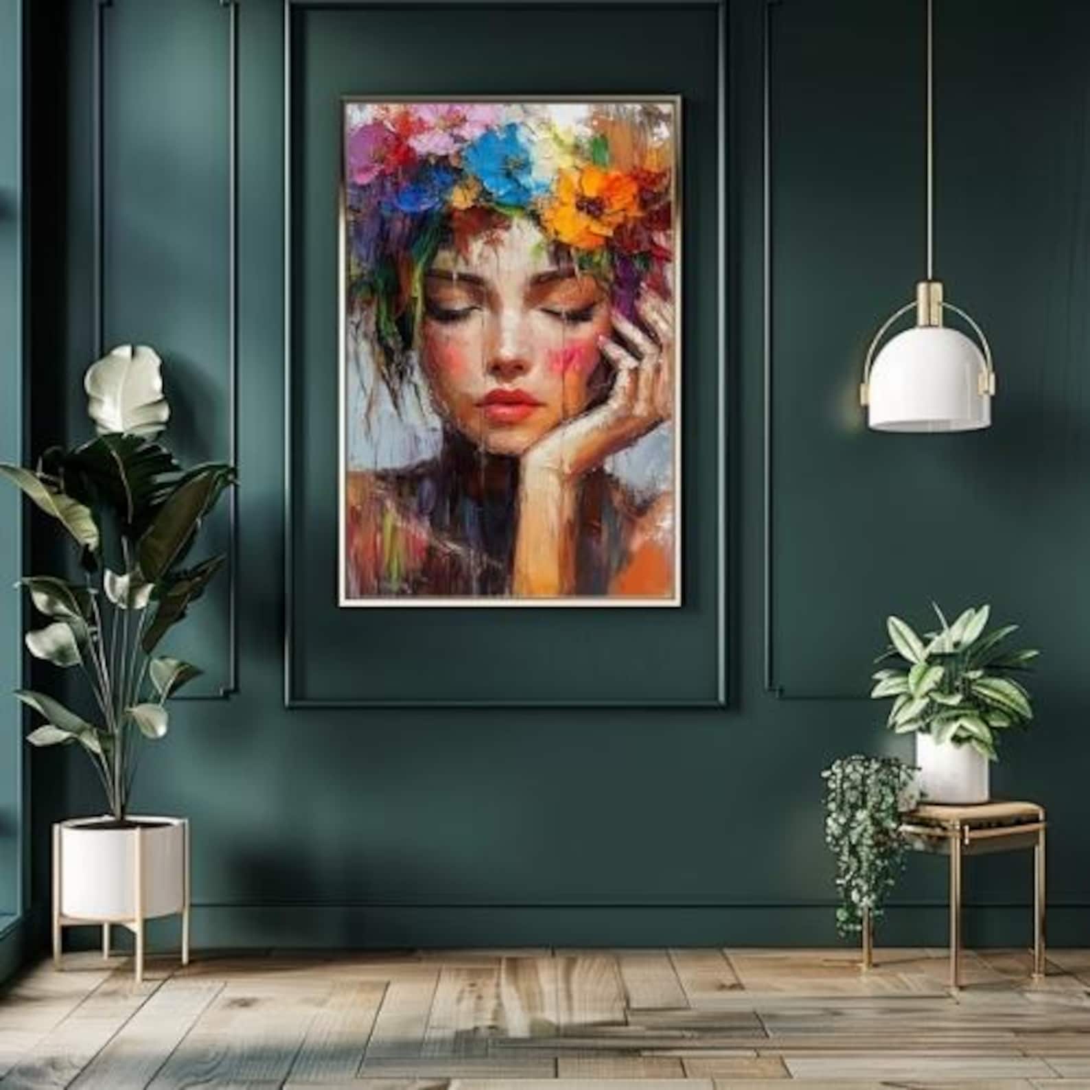 Bold Boho Woman Art Print Abstract Floral Portrait Vibrant Modern Wall ...