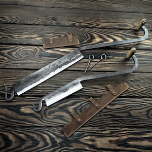 Hand-Forged Stock Knife Set 2 pcs. Cloggers Knives. 52100 Carbon Steel Blades. Ergonomic Ash Handles. Woodworking Tools. Gift for Craftsmen