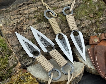 4-Piece Throwing Knife Set, 52100 Carbon Steel, Paracord Handles, Hand-Forged Outdoor Tools