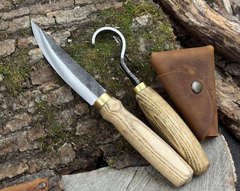 Wood Carving Knives, 52100 Carbon Steel Blades, Hand-Forged Whittling Tools, Gift for Beginners