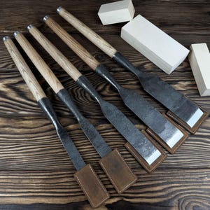 Hand-Forged Timber Slick 5-piece Chisel Set. Woodworking Tool. Carbon Steel Blades. Ergonomic Handles. Carpentry Kit. Birthday Gift.