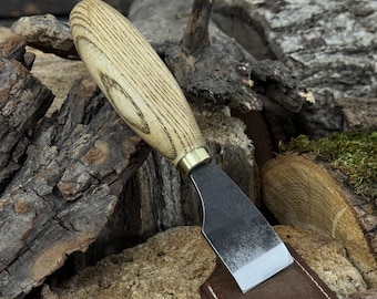 Straight Skiving Knife, 52100 Steel Blade, Ash Handle, Flat Cutting Skiver, Leathercraft Tool