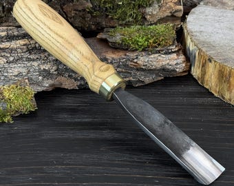 Hand-Forged Wood Carving Gouge. 52100 Carbon Steel Blade. Ash Wood Handle. U Gouge for Spoons, Bowls & Kuksa Carving. Gift for Husband