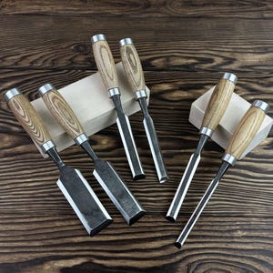 Hand-Forged 6-piece Chisel Set. Wood Carving Tools. Carbon Steel Blades. Ergonomic Ash Handles. Timber Framing Tools. Gift for Beginners.