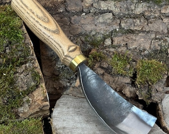 Hand-Forged Bent Gouge. 52100 Carbon Steel. Ergonomic Ash Handle. Curved Chisel for Spoon & Cups. Wood Carving Tool. Gift for Husband