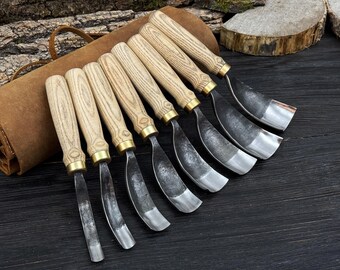 Hand-Forged Bent Gouges, Carbon Steel Blades, Ergonomic Handles, Bowl & Spoon Carving Tools