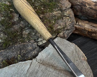 Hand-Forged Detail Carving Chisel. 52100 Carbon Steel Blade. Ash Handle. Wood Carving Chisel for Relief & Geometric Work. Gift for Carver