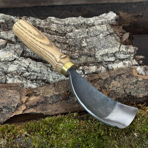 Hand-Forged Bent Gouge. 52100 Carbon Steel Blade. Ash Handle. Spoon & Bowl Carving Tool