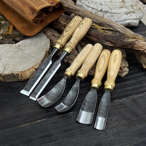 Wood Carving Tools, Hand-Forged 52100 Carbon Steel Blades, Woodworking Gift for Beginners