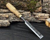 Wood Carving Chisel, Hand-Forged 52100 Steel Blade, Bevel Edge Tool for Bench Work