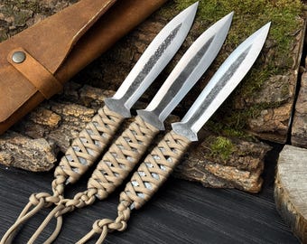 Hand-Forged Throwing Knives with Case, 52100 Carbon Steel, Outdoor Gear Tool Set