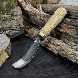 Small Bent Gouge, 52100 Carbon Steel Blade, Hand-Forged Spoon Carving Tool