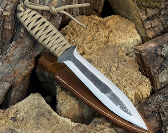 Hand-Forged Throwing Knife, 52100 Steel Blade, Paracord Wrapped Handle, Outdoor Tool