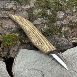 Detail Carving Knife. Hand-Forged 52100 Carbon Steel Blade. Ash Wood Handle. Precision Whittling and Chip Carving Knife. Gift for Woodworker