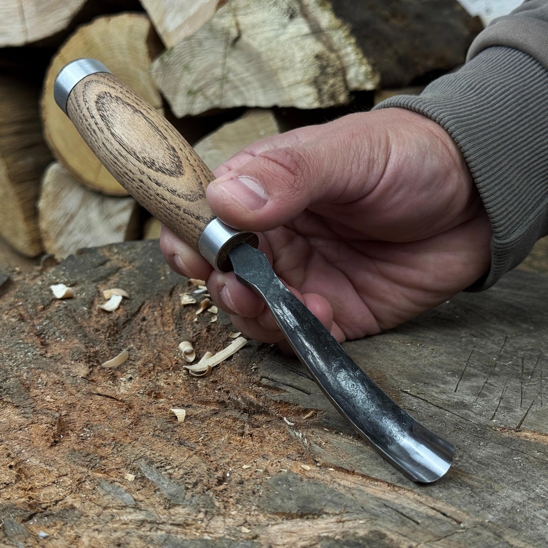 Gouges On Hand Bent Gouge Hand-forged With Leather Sheath. Carbon Steel Blade ...